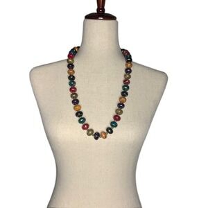 Vintage Chunky Multi-Color Bead Necklace Artisan Boho Statement Maximalist